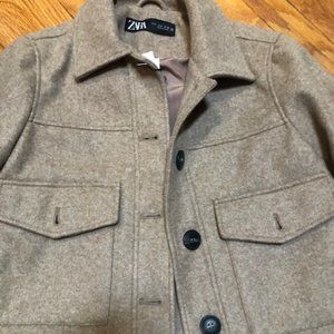 Zara wool poly blend tan and brown winter pea coat xs